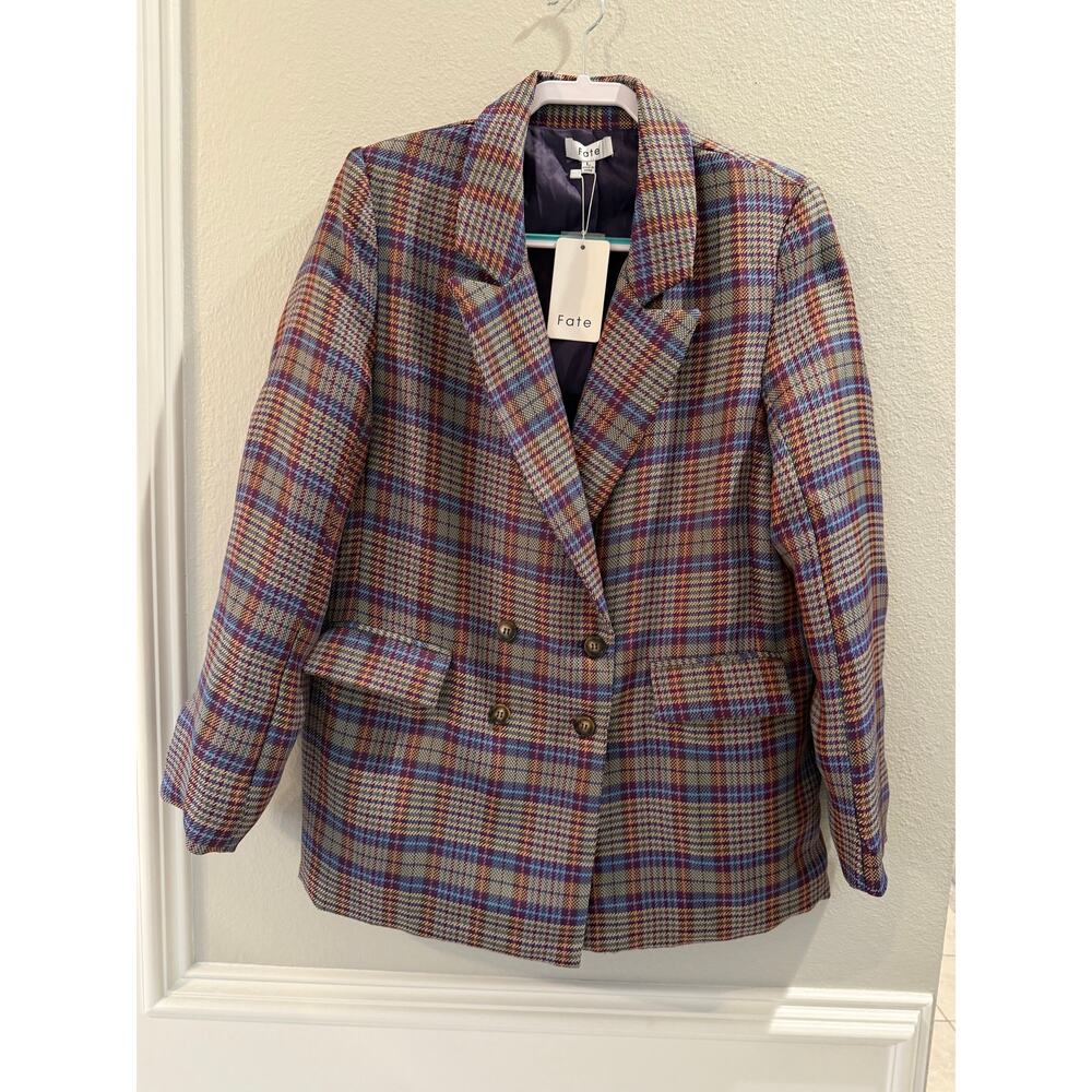 Fate Women's NWT The Solo Cowboy Checker Print Blazer Size L